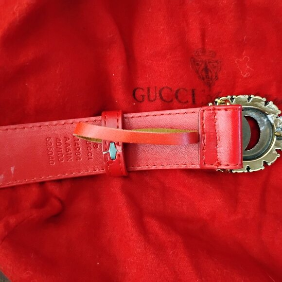 ❤️GUCCI GG Pearl Marmont Buckle and Red Leather Belt Sz 40 +Dustbag - Picture 4 of 9